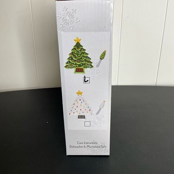 At Home by Mirabeau Farmhouse Christmas Tree Plate with Spreader Green Black New - Picture 2 of 6